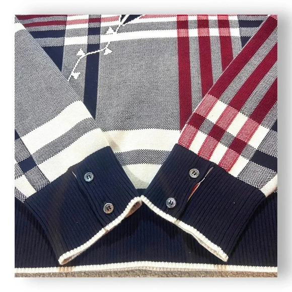 Thom Browne Plaid Kite Sweater 100% Cotton Sz OS Navy/Red - Picture 4 of 10